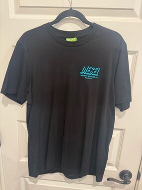 Diesel Black Short-Sleeve Tee with Teal Logo